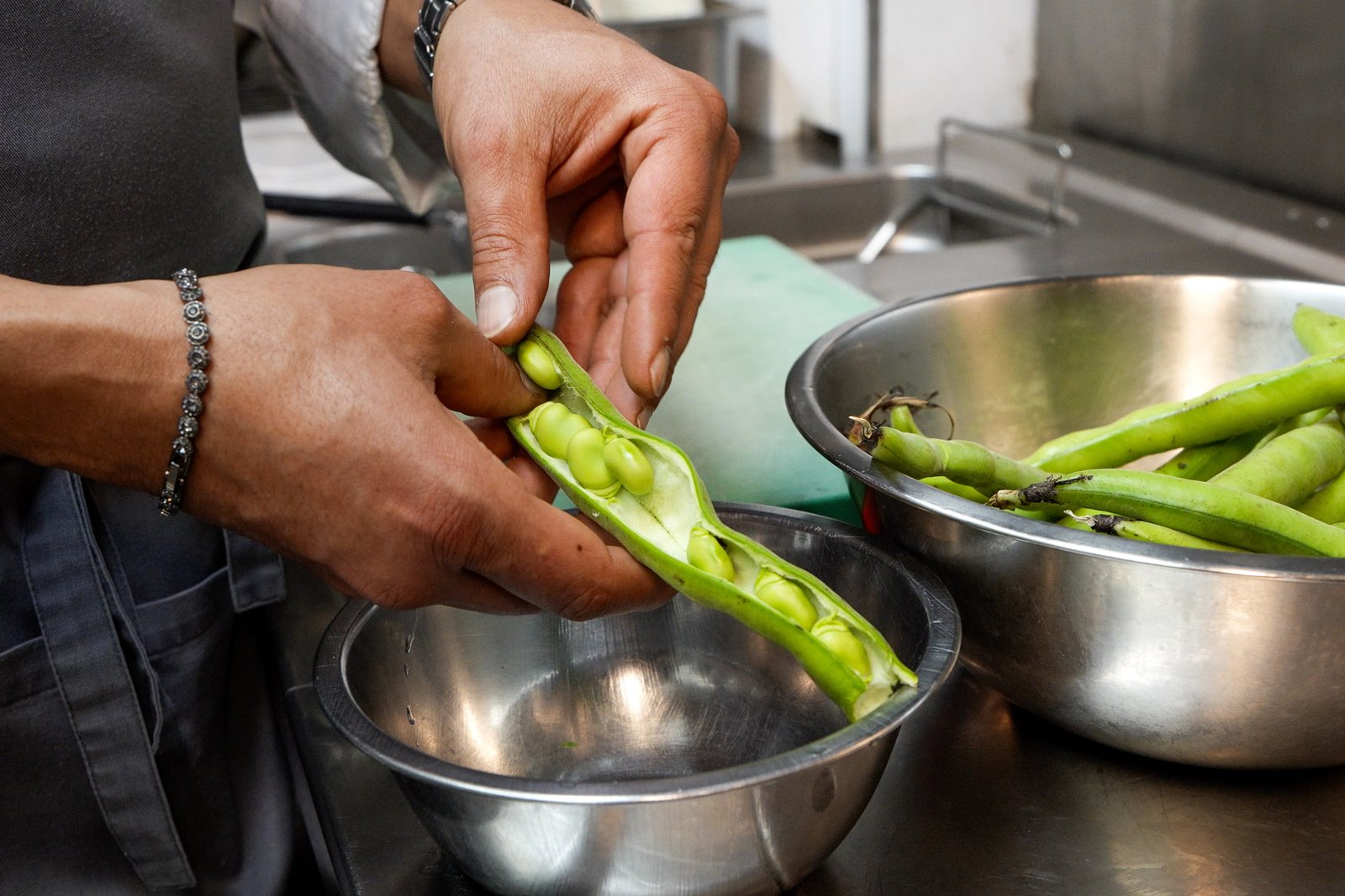 Blanching fava beans in salted water