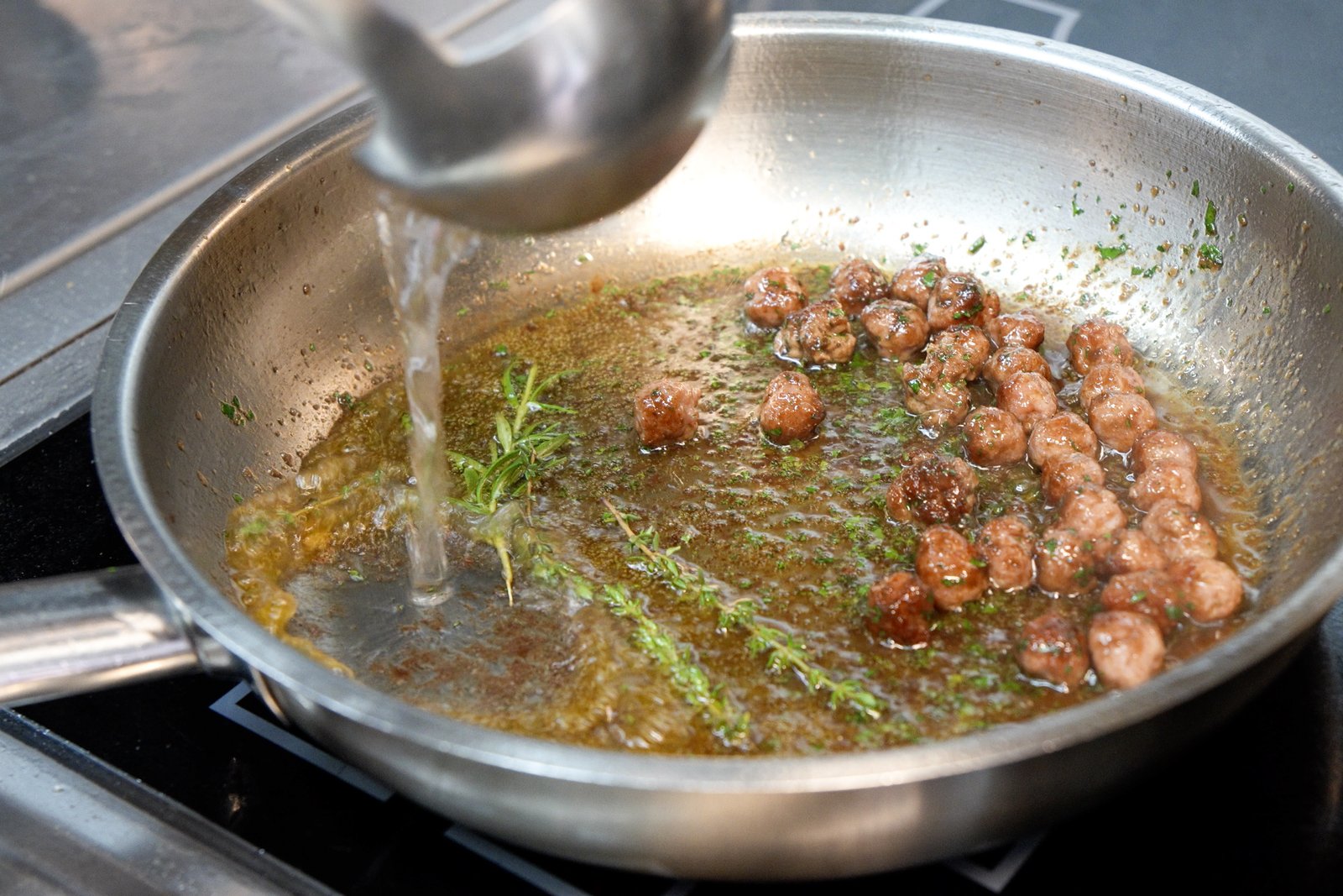 Cooking meatballs with demi-glace