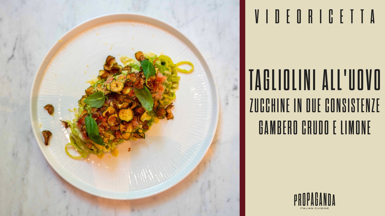 Egg Tagliolini with courgettes and raw prawn